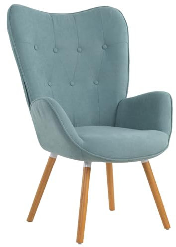 MEUBLE COSY Sessel Wohnzimmer Relaxsessel Lesesessel Lehnstühle Polstersessel Einzelsofa mit Holzbein Ohrensessel für Schlafzimmer Büro Vanity, Stoff, Grün