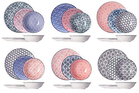 Cosy & Trendy 1452407 Delirio Tafelservice 18-teilig, für 6 Personen | 6 Speiseteller, 6 Frühstücksteller, 6 Schalen