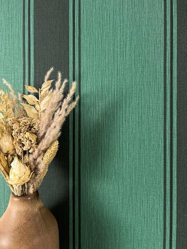 NEWROOM Tapete Grün Vliestapete Streifen - Streifentapete Modern Dunkelgrün Linien Muster Mustertapete Edel Stoff-Optik inkl. Tapezier-Ratgeber