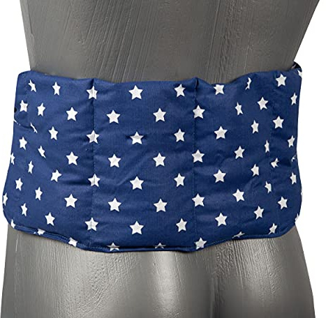 Coussin aux graines de lin à 7 compartiments avec sangles - 65x15 cm - Bouillotte sèche - utilisable à chaud au four et micro-ondes - Compresse froide - bleu étoilé