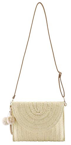 Faletony Damen Clutch Stroh Umhängetasche Sommer Strandtasche Abendtasche Crossbody Tasche Handgewebte Basttasche Korbtasche Boho-Stil für Arbeit Reise Party Hochzeit Outdoor (Hellgelb)