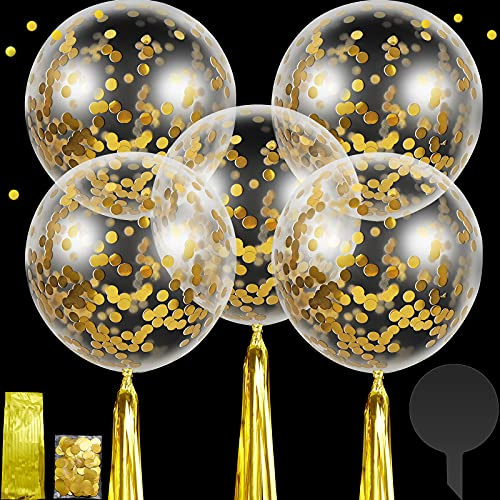 Sumind 30 Pieces 24 Inch Jumbo Bubble Confetti Balloons Including Bobo Balloons with Bags Confetti and Shiny Tassels for Wedding Birthday Party Anniversary Decorations(Gold)