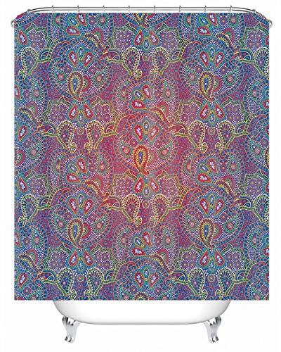 Banemi Neasow Duschvorhang, Duschvorhang Waschbar Bunt Vintage Teardrop Muster Polyestergewebe 180X180cm für Eck Dusche mit 12 Duschvorhangringen