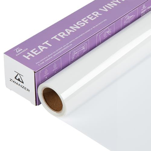 Zwanzer Plotterfolie Textil 30.5cm × 3.66m, Bügelfolie Weiß | Flexfolie, Für alle Plotter, Für DIY-T-Shirt-Kleidung, Für andere Stoffe, Einfach zu entgittern & zu bügeln