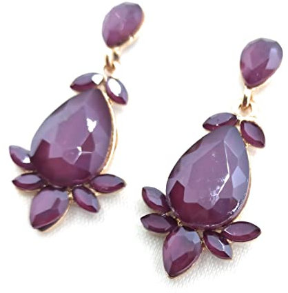 Pendientes largos mujer colores brillantes cristales facetados fiesta boda evento, morado