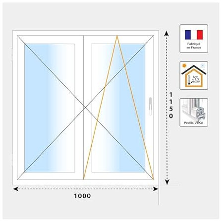 Finestra a 2 ante in PVC H1150 mm, bianco x larghezza 1000 mm