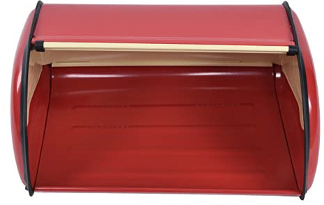 Acouto Brotkasten, Küchenarbeitsplatte Brotkasten mit Groöem Fassungsvermögen, Brotaufbewahrungsbehölter aus Beschichtetem Edelstahl, Vintage-Brotkösten mit Rolldeckeldeckel für die (Rot)