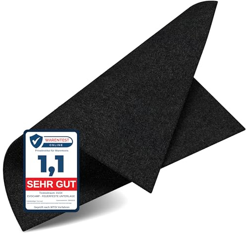 EVOCAMP Feuerfeste Unterlage 40x32 cm hitzebeständig bis zu 982 °C Feuerfester Stoff ideal als Feuerschutzmatte, als Grillunterlage, Hitzeschutzmatte Nicht brennbar, geeignet für 1-flammige Gaskocher