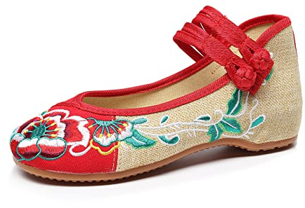 YunPeng Women Mary Jane Flat Shoes Casual Chinese Traditional Embroidered Ballet Canvas Shoes