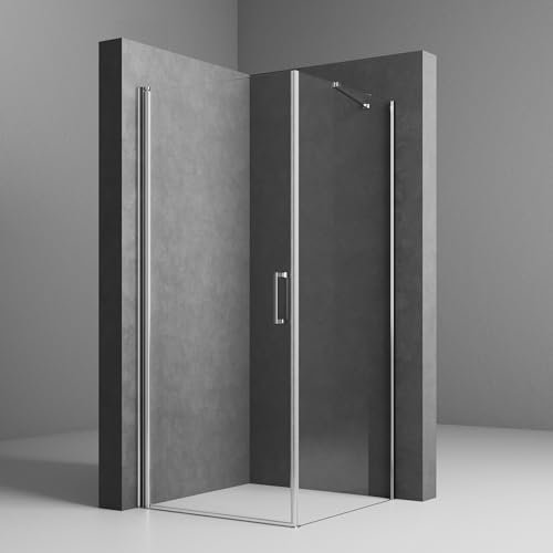 Duschkabine 80x75cm Duschkabine Eckeinstieg Pendeltür mit Seitenwand Schwingtür Duschabtrennung Dusche Duschwand Höhe 195cm 5 mm NANO ESG Sicherheitsglas