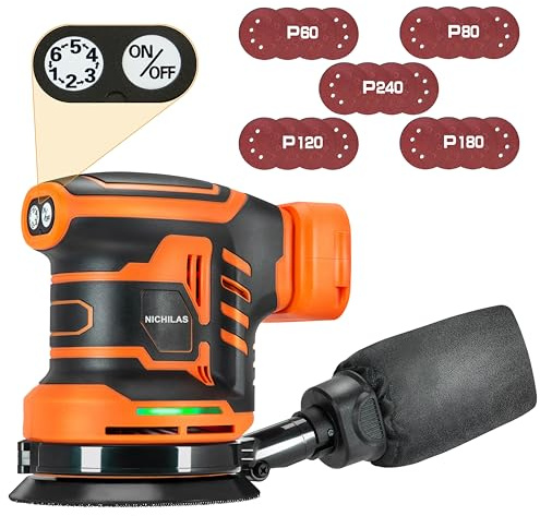 Orbital Sander Cordless Brushless 6 Speeds Max 21000RPM, 5” Electric Sander with Dust Collector Compatible with DEWALT 20V MAX Battery (BATTERY NOT INCLUDE)