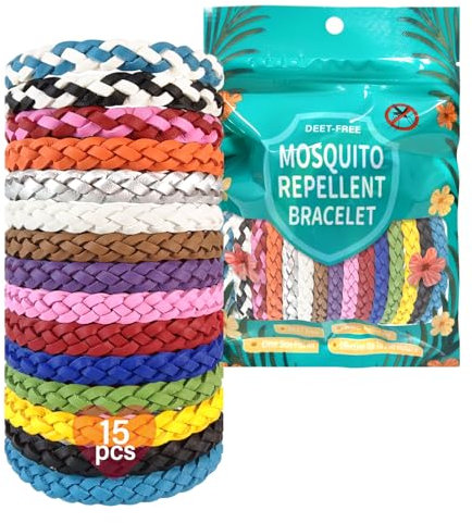 Audasi Mosquito Repellent Bracelet 15 Pack, Adjustable Leather Mosquito Bands Natural Insect Repellent Wristbands for Adults and Kids 300 Hour Insects Protection Wristbands Tools