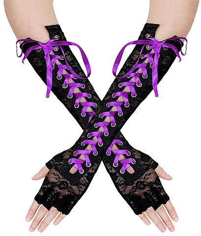 Damen Spitzen Handschuhe Ellbogen Krawatten Opernhandschuhe Steam Punk Abendhandschuhe Fingerlose Braut Spitzen Handschuhe Hochzeit Accessoires Brauthandschuhe für Halloween Karneval Fasching Kostüm