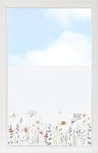 GRAZDesign Fensterfolie Blickdicht Sichtschutz, Sichtschutzfolie Fenster, Glastüren, Küche & Küchenfenster, Bad & Badfenster, Milchglasfolie Blumen 60x57cm