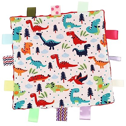 Gestricktes Beruhigungshandtuch mit Dinosaurier Motiv aus Baumwolle | Neugeborene und Babys, Zufällige Bandfarbe, Sanftes Kuschelspielzeug Zufällige Farbe