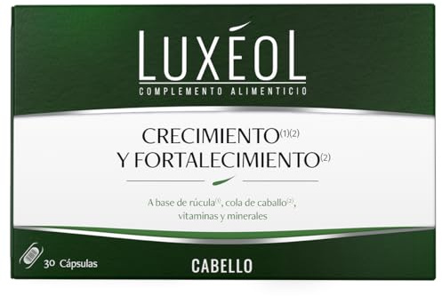 LUXÉOL - Complemento Alimenticio - Crecimiento(1)(2) Y Fortalecimiento(2) Del Cabello - A Base De Rúcula, Cola De Caballo, Vitaminas Y Minerales - Mujer/Hombre - Programa de 1 mês - 30 Cápsulas