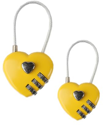 JUTSTJUKO Lot de 2 cadenas à combinaison à code pour couple, mini cadenas portable durable en forme de cœur pour sac à dos, bagages, sac à dos, boîte à bijoux (jaune)