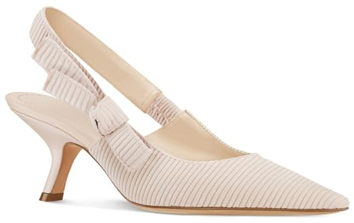 Coutgo Womens Slingback Kitten Heels Closed Pointed Toe Bowknot Knitted Slip On Work Pumps Dress Shoes, Beige, Size 8