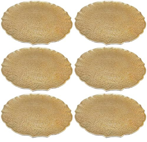 AC - Pack de 6 Bajoplatos Reutilizables Redondos de plástico, Plato Llano Decorativo, Bandeja para presentación de Dulces, Navidad, turrón, Pasteles (Oro Viejo, Ø 33 cm)