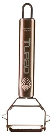 TURBO PRODUKTE Sparschäler aus Edelstahl für Obst & Gemüse - Vor-und Rückwärts mit Pendelklinge für Links- & Rechtshänder - 3in1 Funktion (Rosé Gold, 1 Stück)