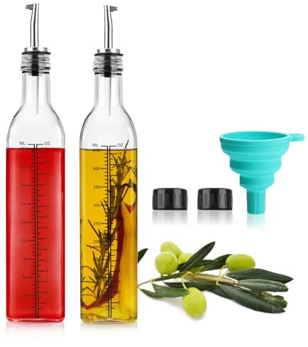com-four® Ensemble de bouteilles en verre 7 pièces - bouteilles avec balance et entonnoir pour mélanger les huiles, vinaigre, liqueurs, spiritueux - flacon doseur avec embout (Ensemble de 7 pièces)