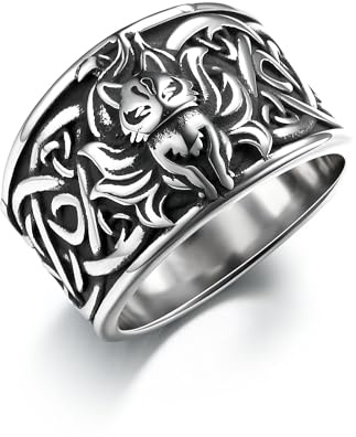 GTHIC Edelstahl-Wikinger-Ring mit keltischem Knoten für Männer und Frauen, Vintage-Stil, neunschwänziger Fuchs, Tierring, Schmuck, Geschenke, Größe 11