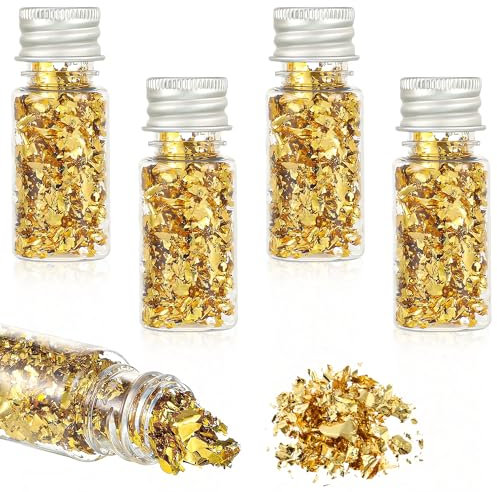 SWoob Gold Leaf Flakes 5 Bottles Gold Leaf for Cakes Golds Foil Cake Decorations Golds Flakes for Cake Chocolate Restaurant Dessert Decoration