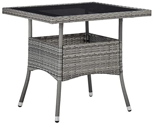 ULUYYUC Gartentisch Garten Bar Tisch Tisch Garten Terrasse EsstischGarten-Esstisch Grau Poly Rattan und Glasgeeignet für Balkone, Terrassen und Laubengänge
