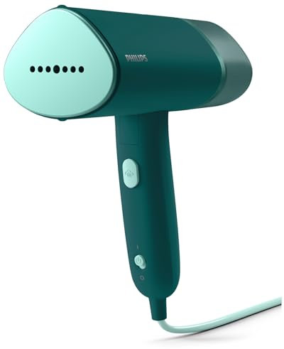 Philips 3000-Serie Tragbarer Dampfglätter - 1000 W, 20 g/min Dampfdruck, Abnehmbarer 120-ml-Wassertank, Metall-Dampfplatte, inkl. Aufbewahrungsbeutel, 660g leicht, Dunkelgrün (STH3020/70)