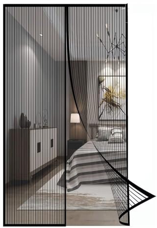 Zanzariera magnetica per porta del balcone, con magneti Tenda per zanzariera in fibra di vetro con gancio a telaio completo rinforzato, Nero/185x250 cm