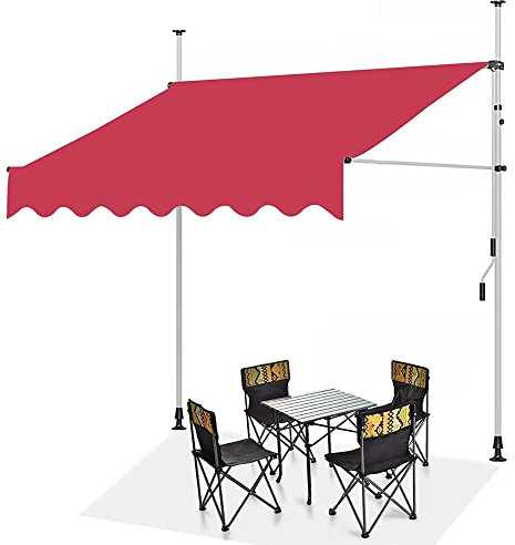 Markise Klemmmarkise Sonnensegel, zusammenklappbar, für den Außenbereich, rot, manuell, einziehbar, für Fenster, Balkon, Garten, UV-Schutz, Regen und Schnee, höhenverstellbar, 200–300 cm, 400 x 120 c