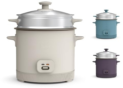 bella 16 Cup Rice Cooker with Steamer, Dishwasher Safe Steaming Basket, Rice Paddle and Measuring Cup, Removable Nonstick Cooking Bowl, Automatic Keep Warm Function​, 400 Watt, Oatmilk
