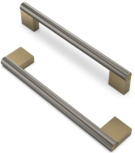 FURNIWARE 10 Stück Vintage Schrankgriffe, Gerändelte Möbelgriffe 160mm Lochabstand Shinny Antique Messing, Küchengriffe Schubladengriffe, Möbel Griffe für Küchenschränke Schränke Schubladengriffe