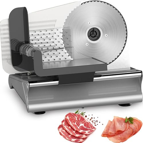 ylpddmm Cortadora de Fiambre,Rebanador de Alimentos eléctrico,Cortafiambres Eléctrico,Fácil de Limpiar, Cortafiambres Eléctrico con Espesor Ajustable 1-15 mm para Carne, Jamon,220V