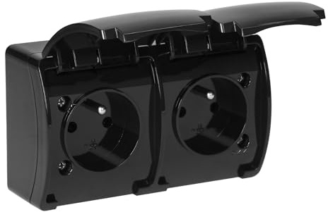 MIRATIC Double Prise Electrique 2x2P+T Prise Murale Double IP44 Prise Etanche Exterieur Version Francaise Couleurs au Choix Double Prise Exterieure Etanche (noir)
