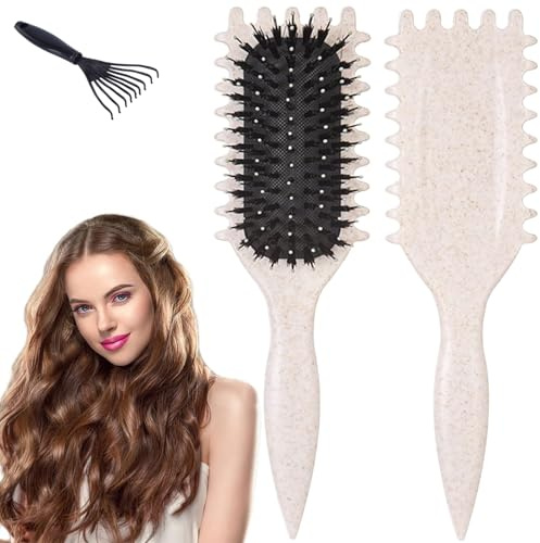 Curl Defining Brush, Curly Hair Brush, Detangling Brush for Curly Hair, Wavy Dry Hair Brush for Defining and Shaping Women's Hair, Less Pulling and Curl Separation(Beige)