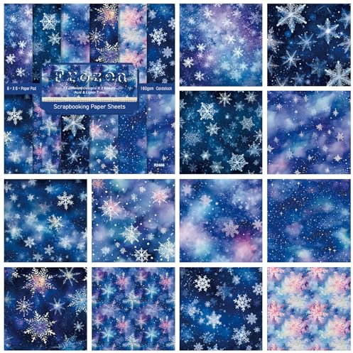 ZAKHSE Motivpapier Weihnachten, 48 Blätter Weihnachtliche Bastelpapier 15,2x15,2cm, Einseitige Bedruckt Papierblock, Schneeflocken Designpapier Gemustert Dekorpapier Fotoalbum Scrapbook Zubehör