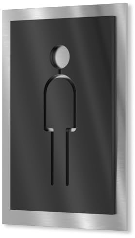 Urhome Mann Toiletten Schild aus V2A Edelstahl 160x110-250x175mm Schwarz Männer - Piktogramm Schild rostfrei - Infoschild für Wand Tür Innen Außen