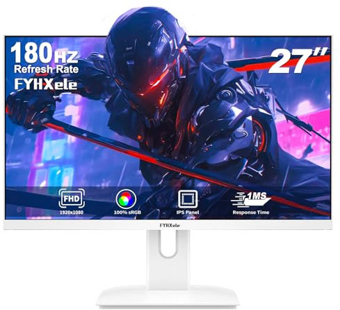 FYHXele 27 Zoll Gaming Monitor 180Hz, FHD 1920x1080 Fast IPS LED Monitor, 1ms MPRT, mit Lautsprecher Augenpflege FreeSync, HDMI & DisplayPort, VESA Kompatibel - Weiß