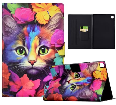 Mldjomid Hülle für Samsung Galaxy Tab A 10.1 (SM-T510/T515) 2019 PU Leder Schutzhülle Cover mit Standfunktion Wallet Cover Case für Tablet Samsung Galaxy Tab A 10.1, Rosenkatze