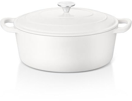 E-far 5QT Oval Dutch Oven Pot with Lid, Enameled Cast Iron Dutch Oven with Dual Handles for Sourdough Bread Baking Cooking, Nonstick Enamel Coated Cookware(White), Oven Safe & Easy Clean