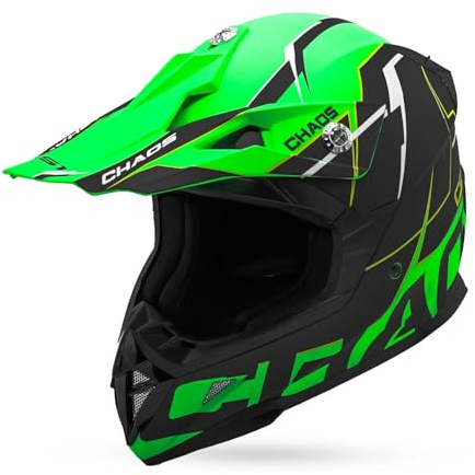 Chaos CS-1 Kids Motocross Crash Helmet – Viper Green M 49-50cm | Youth Off-Road Helmet with ECER 22.05 Safety Standard