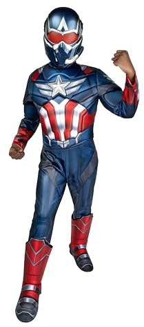MARVEL Captain America Official Youth Halloween Costume - Premium Quality Padded Jumpsuit with Plastic Mask (M)