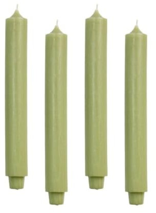 ukiyo 4er Pack Rustikale Stabkerzen H:30 cm Ø:3,2 cm - 21 Stunden Brenndauer - Dicke Kerzen Dinnerkerzen Tafelkerzen Kirchenkerzen, Farbe:Sage