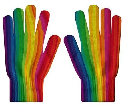 HZCRAES Damenhandschuhe – Handschuhe Mit Buntem Streifen-Print, Strickhandschuhe Mit Touchscreen, Winter-Arbeitshandschuhe In Regenbogenfarben Für Männer Und Frauen Für Outdoor-Sport, Autofahren, La