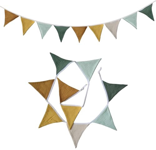 Guirnalda Banderines Tela de Algodón – Banderines Fiesta Cumpleaños, Decoración Habitación Infantil, Triangulares Coloridos Lavables para Niñas y Niños, Guirnalda Cumpleaños