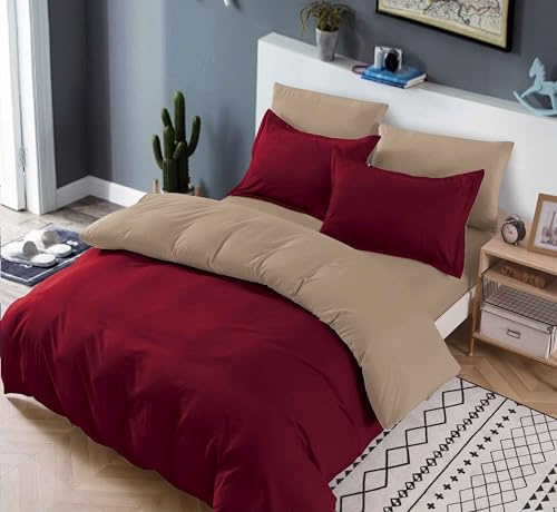 CDV Set di Biancheria da Letto 4 Pezzi, Microfibra Set Copripiumino per Letto Matrimoniale Chiusura a Zip con Lenzuolo con angoli e 2 federe, Set Copripiumini e Federe (Marrone, Matrimoniale)