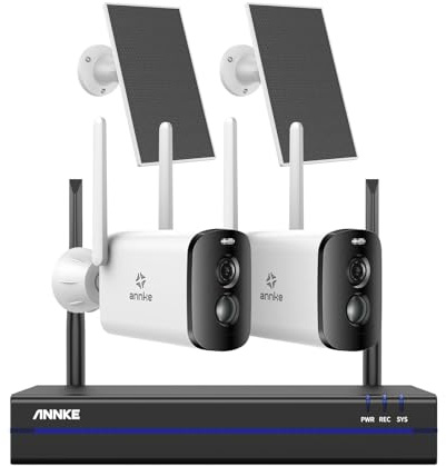ANNKE Überwachungskamera Set Aussen Akku mit Solarpanel,2X 4MP Überwachungskamera Solar mit 10CH 5MP NVR,Kabelloses Überwachungssystem mit Bewegungsmelder,Farb-Nachtsicht,2-Wege-Audio,Keine Festplatte