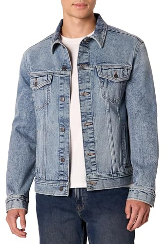 Amazon Essentials Veste en Denim Coupe Classique à Faible Élasticité Homme, Clair Teinté Délavé, XL