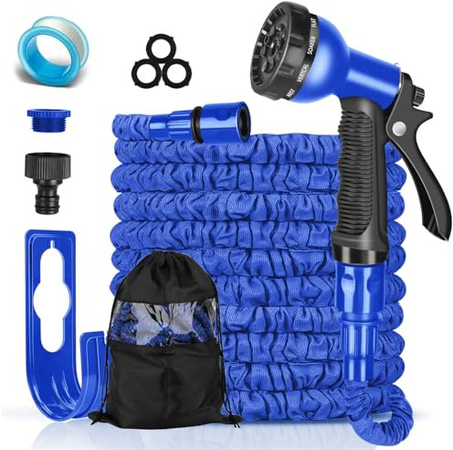 FASCINATDECO Tubo Estensibile da Giardino 30 Metri, Tubo Acqua Giardino per Irrigazione con Raccordi da 1/2 e 3/4, Lattice a 3 Strati Resistente, Senza Pieghe, 8 Modalità di Spruzzo